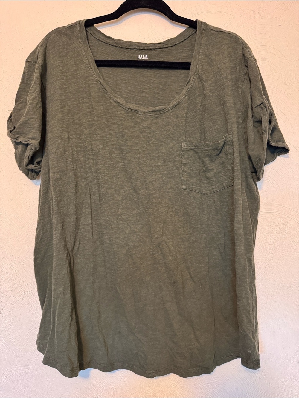 a.n.a Olive Green Scoop Neck Pocket Tee